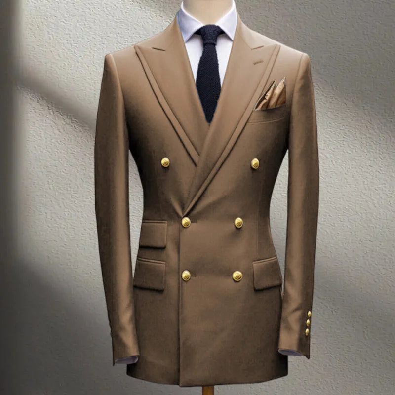 Blue Men's Suit Jacket Slimming Fashion Blazer Double Row Metal Buckle Men's Top Coat for Business Banquet Wedding