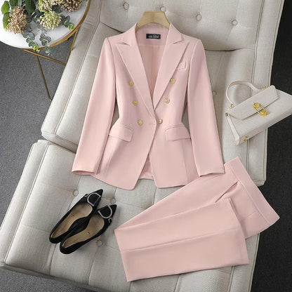 Korean Fashion 2 Piece Set Turn Down Collar Blazers Long Sleeve Slim Fit Pants Women Suits Office Lady Wear Pants Sets for Women