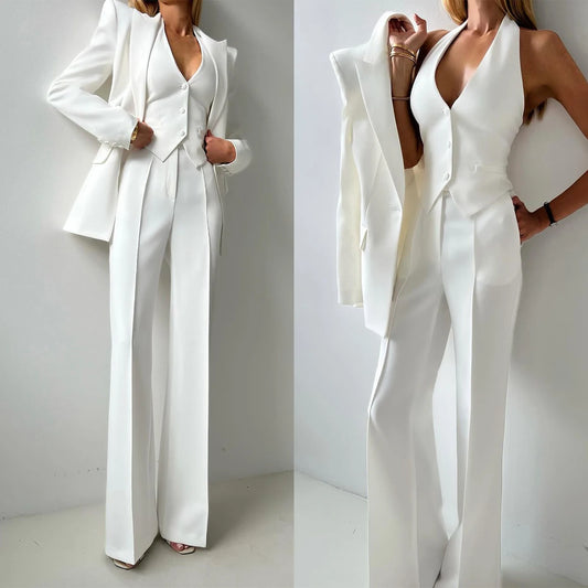 White Women Wedding Pants Suits Slim Fit Ladies Prom Evening Birthday Party Guest Formal Wear Custom Made 3 Pieces