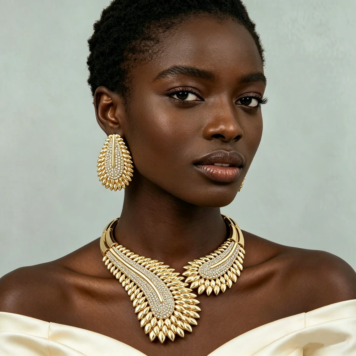 Trendy Colorful Jewelry Set for Women Zircon Collor Earrings and Necklace Large Gold Plated Bracelet Ring New Style Jewelry Gift
