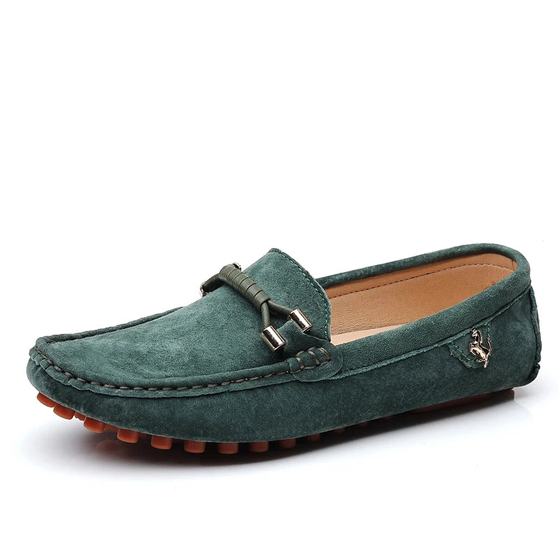 Men Genuine Leather Driving Shoes Metal Buckle Moccasins Slip-On Casual Loafers Men's Comfortable Flats Mocasines