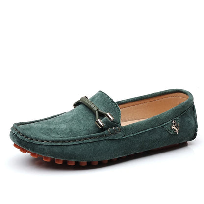 Men Genuine Leather Driving Shoes Metal Buckle Moccasins Slip-On Casual Loafers Men's Comfortable Flats Mocasines