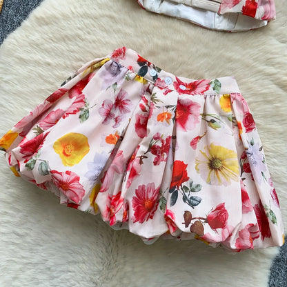SINGREINY Summer Beach Floral Suits Strapless Sensual Bustier Tank Top+Mini Bud Skirt French Style Women Slim Hotsweet 2Pcs Sets