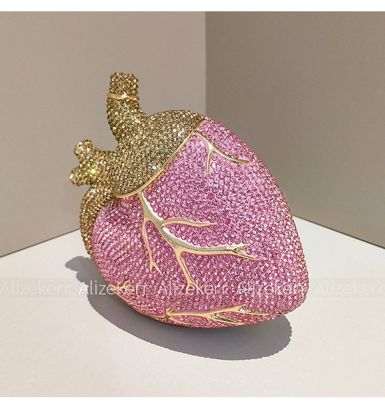 Alizekerr Heart Shaped Diamond Evening Bags Women 2026 Gorgeous Metallic Rhinestone Purses Ladies Unique Handbags Wedding Party