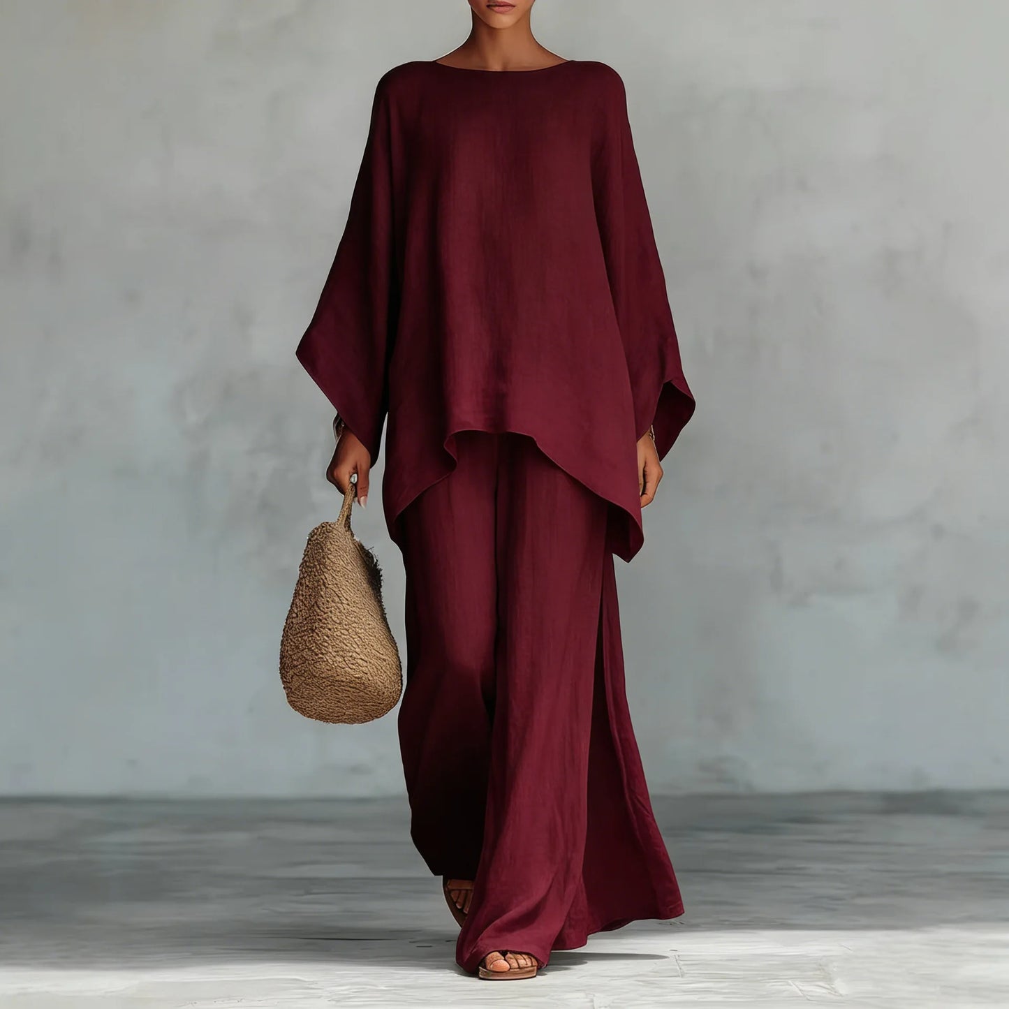 Spring New Fashion Linen Loose Long-sleeved Wide-leg Trousers 2-piece Set Women Casual Retro Elegant Female Simple Suit
