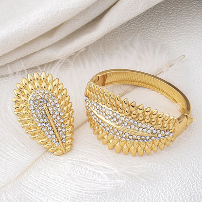 Trendy Colorful Jewelry Set for Women Zircon Collor Earrings and Necklace Large Gold Plated Bracelet Ring New Style Jewelry Gift