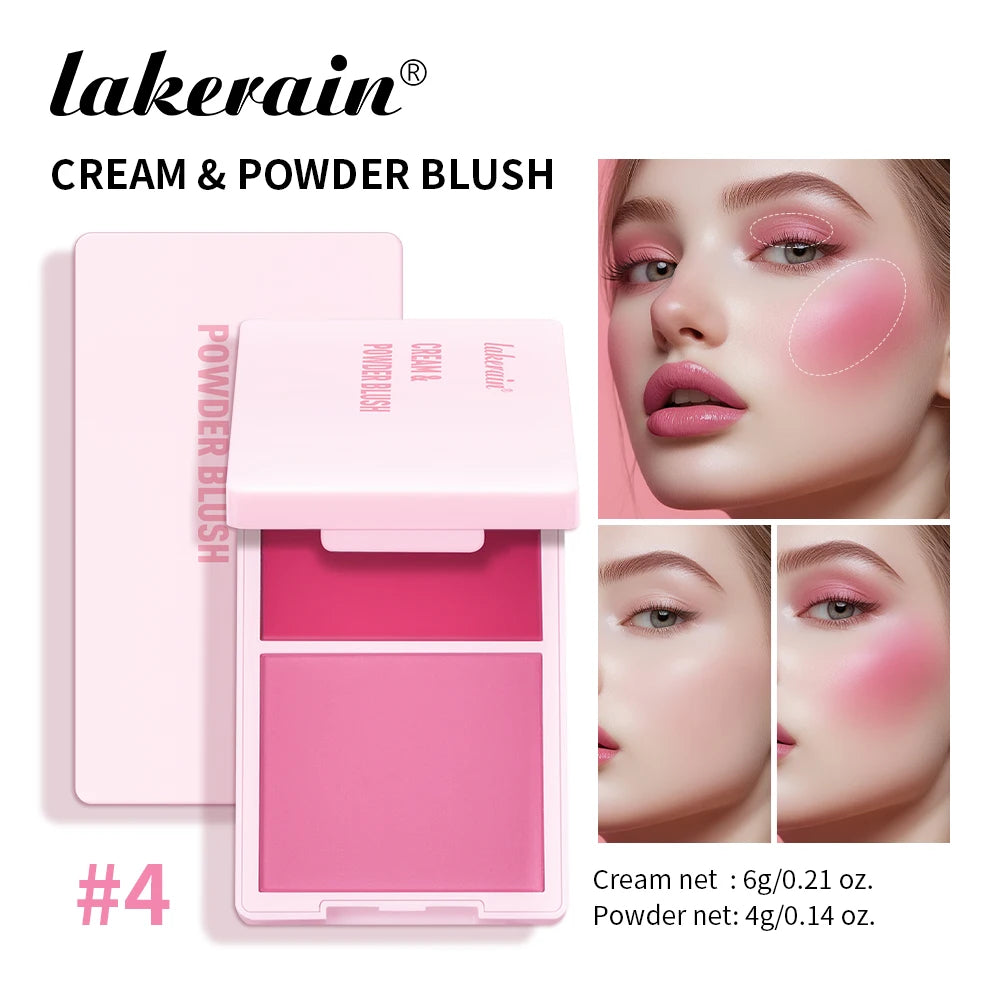 Lakerain Blush Cream Long Lasting High Pigmented Natural Pink Smooth Texture 2 IN 1 Cream & Powder Blusher Korean Makeup