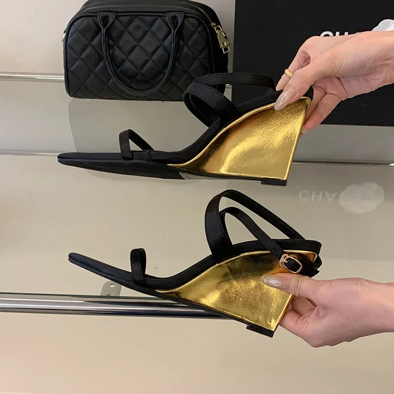 Wedges Sandals High Heels Shoes For Women New In Summer Spring Ankle Strap Luxury Thick Soled Shoes Party Ladies Heeled Sandals