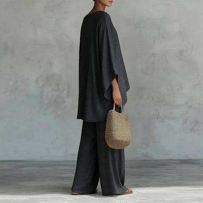 Spring New Fashion Linen Loose Long-sleeved Wide-leg Trousers 2-piece Set Women Casual Retro Elegant Female Simple Suit