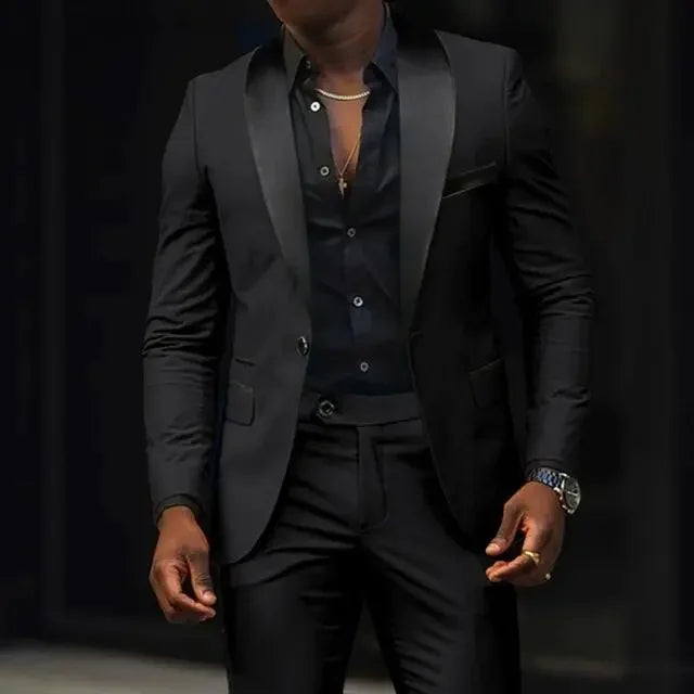 Elegant Wedding Suits 2 Pieces Slim Fit Double Breasted Blazer Tuxedos Groomsmen Suit Male Formal Business Suits(Jacket+Pants)