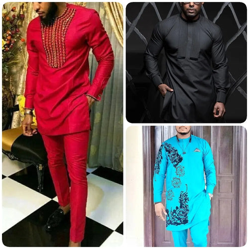 2025 African Sets For Men Autumn Striped Print Casual Dashiki Ethnic Style Long O-Neck Fashion Wedding Two-piece Suit New