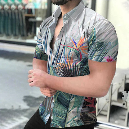 Summer Fashion Men's Casual Oversized Shirts Turn-down Collar Buttoned Shirt Stripe Print Short Sleeve Tops Party Mens Clothing