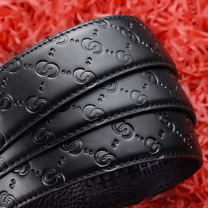Luxury Men's Belt, Automatic Buckle Belt for Men, High Quality Genuine Leather Belt Printed Design Men's Business Belt Men