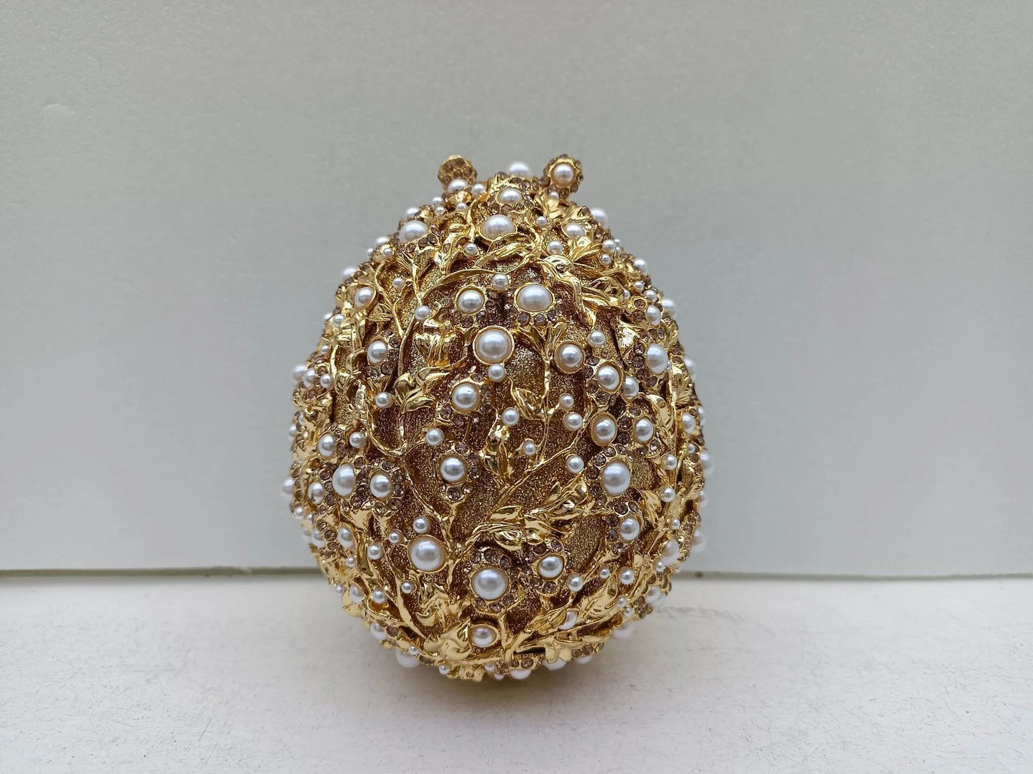 XIYUAN Female Oval Shaped Diamond Evening Bags Lady Hollow-out Metalic Handbags Pearl Wedding Party Clutches Gold Crystal Purse