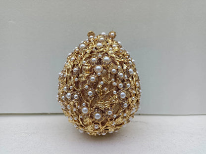 XIYUAN Female Oval Shaped Diamond Evening Bags Lady Hollow-out Metalic Handbags Pearl Wedding Party Clutches Gold Crystal Purse