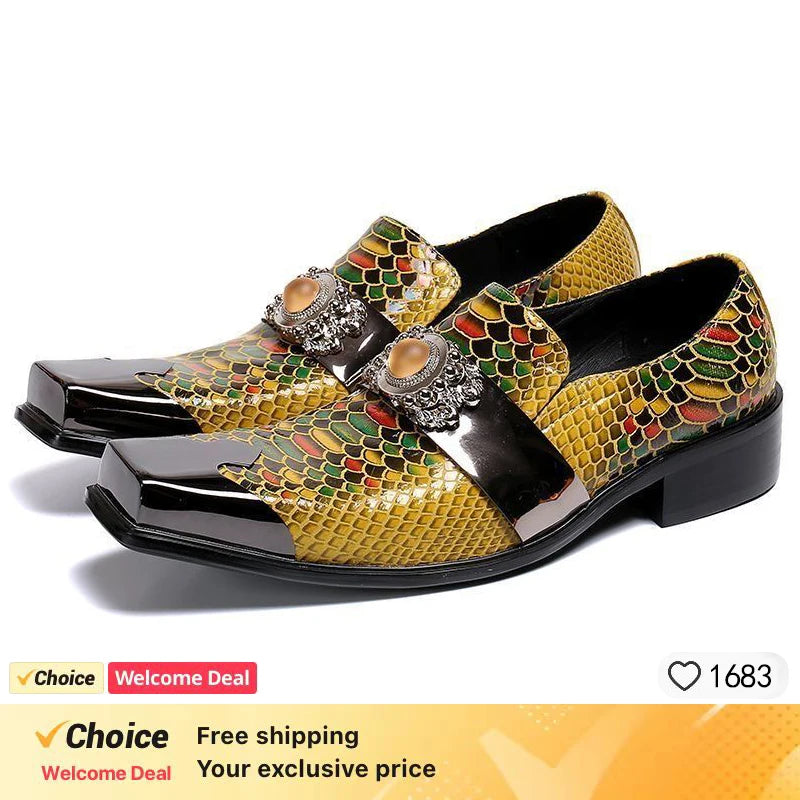 Special Square Toe Men's Shoes Slip on Genuine Leather Dress Men Party, Business, and Wedding Shoes men