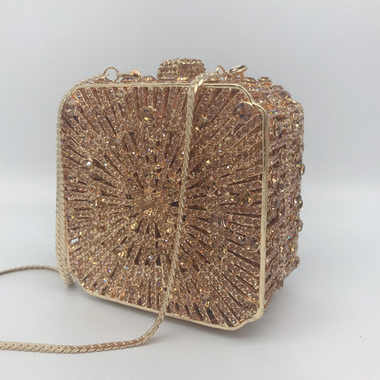 Women Clutch Bag Small Square Box, Full Cover Rhinestone Crystal Evening Bag, Handmade Bridal Party Wedding Prom Dinner Purse