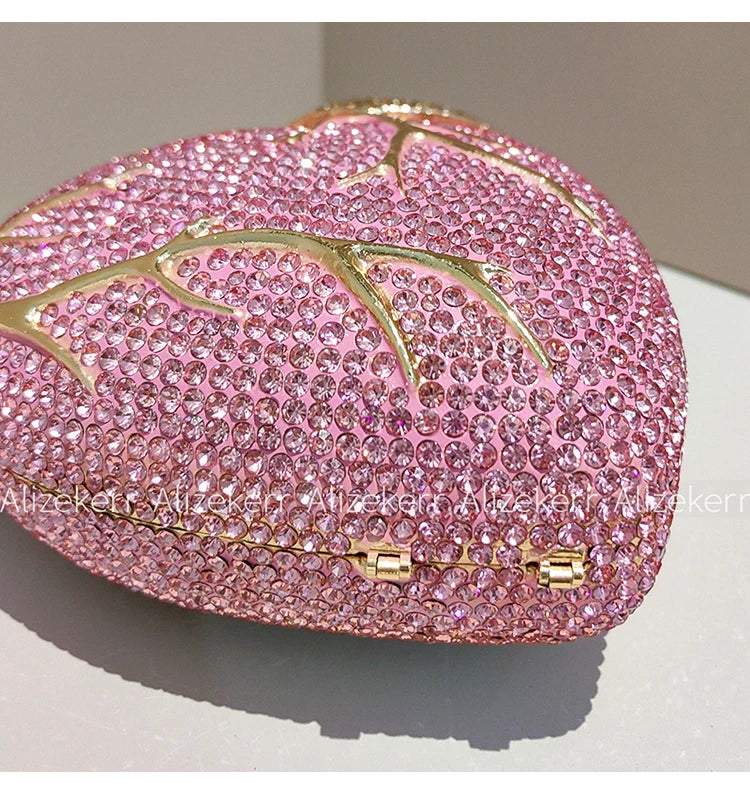 Alizekerr Heart Shaped Diamond Evening Bags Women 2026 Gorgeous Metallic Rhinestone Purses Ladies Unique Handbags Wedding Party