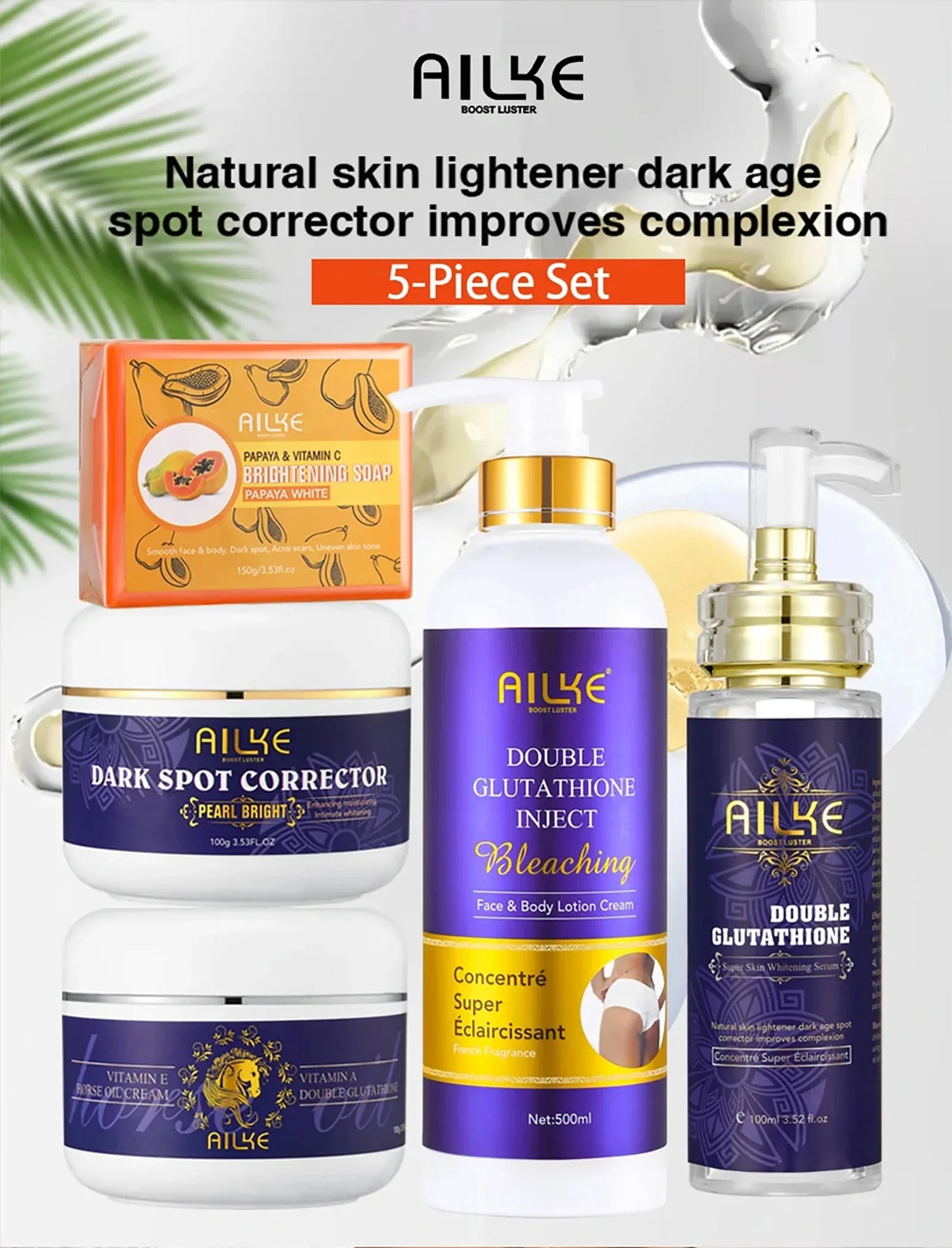 AILKE Whitening Skin Care, With Double Glutathione, Lightening, Moisturizing, Remove Dark Spots, Melanin, Skin Glowing Face Care