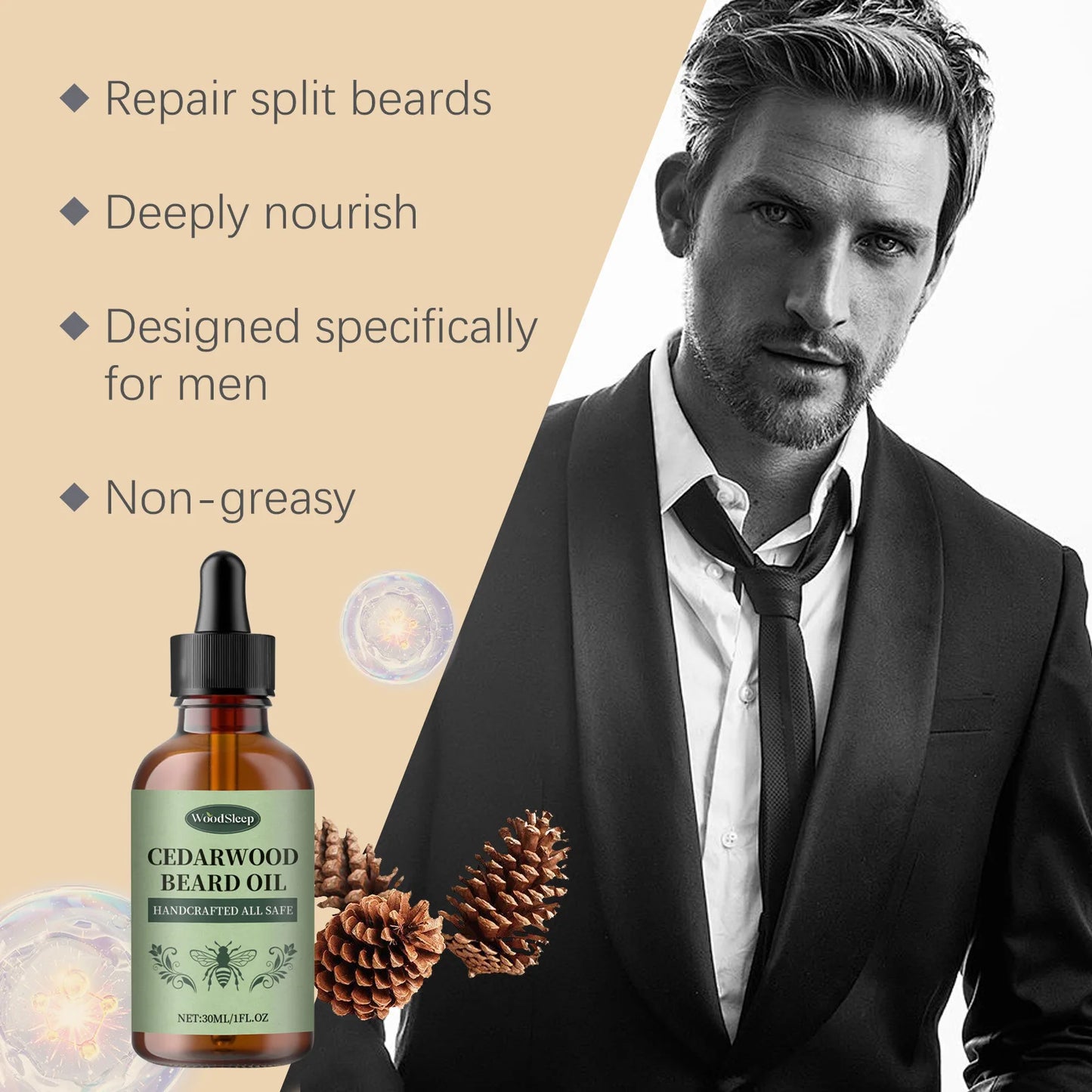 Men Beard Care Oil Moisturizing Growth Shine Soften Beard Strengthen Roots Hair Thicker Styling Care Beard Growing Essential Oil
