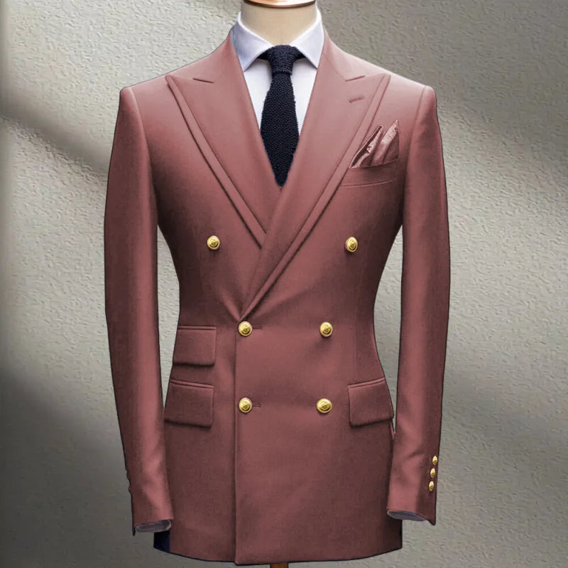 Blue Men's Suit Jacket Slimming Fashion Blazer Double Row Metal Buckle Men's Top Coat for Business Banquet Wedding