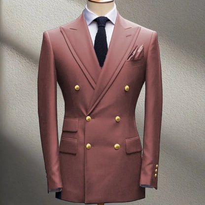 Blue Men's Suit Jacket Slimming Fashion Blazer Double Row Metal Buckle Men's Top Coat for Business Banquet Wedding