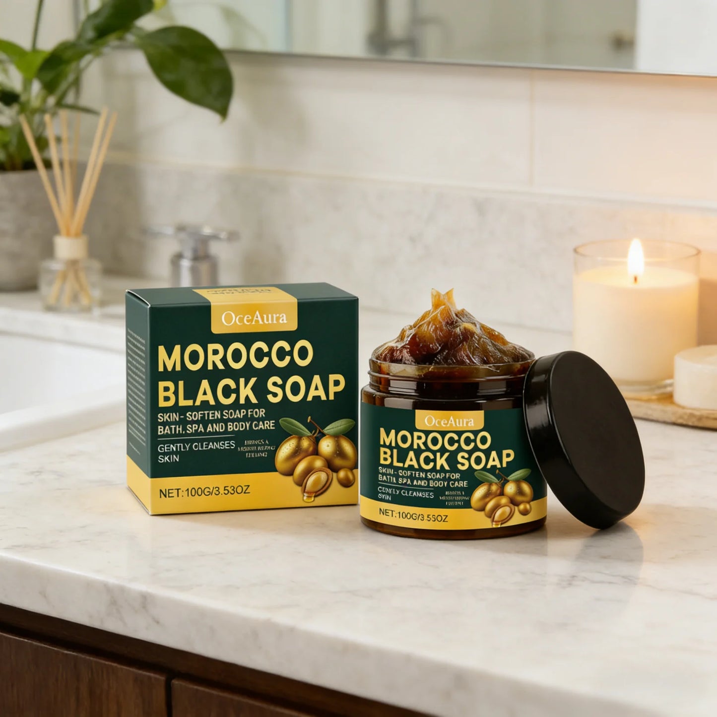 OceAura Morocco Black Soap Deep Cleaning Remove Dead Skin Cells Gentle Care Body Moisturizing Brighten Skin Smoothing Soap 100g