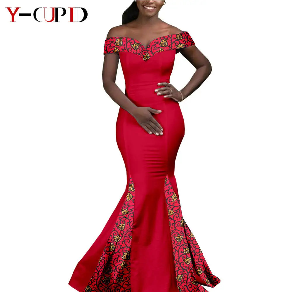 African Couple Matching Clothes for Wedding Women Slim Mermaid Dress Bazin Riche Men Irregular Jacket Pant Sets with Hat Y23C011