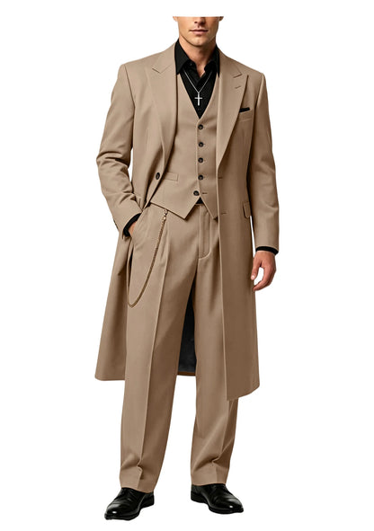 Men's Long Tailcoat 3 Piece Suit Set Blazer Vest Pants Formal Business Slim Fit Jacket Gothic Victorian Style Tuxedo for Wedding