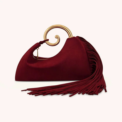 Trendy Creative Horsetail Shape Women's Handbag French Elegant Tassel Design Metal Ring Cloud Bag Prom Clutch Purse Banquet Bags