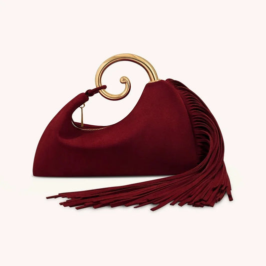Trendy Creative Horsetail Shape Women's Handbag French Elegant Tassel Design Metal Ring Cloud Bag Prom Clutch Purse Banquet Bags