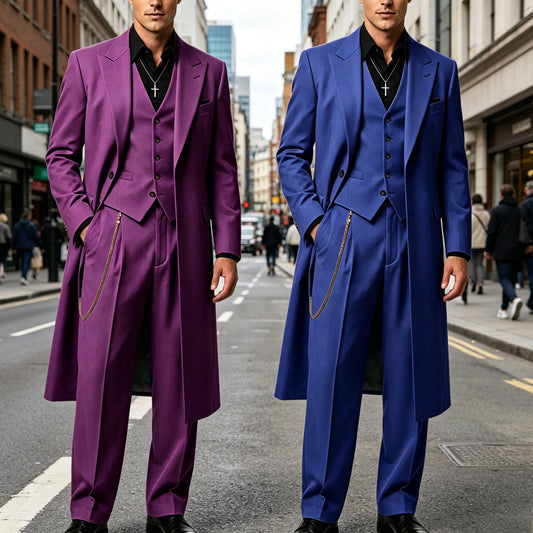 Men's Long Tailcoat 3 Piece Suit Set Blazer Vest Pants Formal Business Slim Fit Jacket Gothic Victorian Style Tuxedo for Wedding