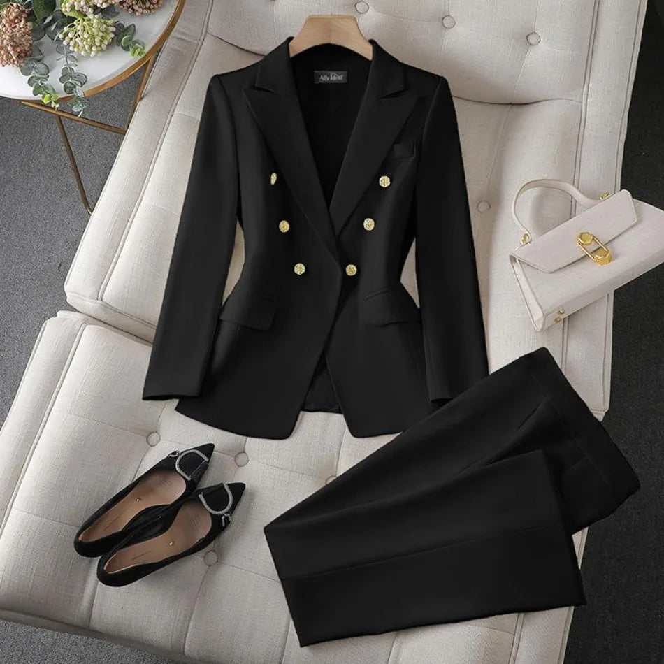Korean Fashion 2 Piece Set Turn Down Collar Blazers Long Sleeve Slim Fit Pants Women Suits Office Lady Wear Pants Sets for Women