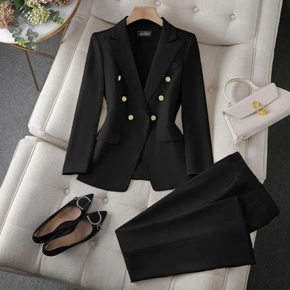 Korean Fashion 2 Piece Set Turn Down Collar Blazers Long Sleeve Slim Fit Pants Women Suits Office Lady Wear Pants Sets for Women