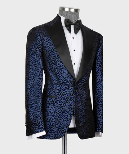 Vintage Men Tuxedos Leopard Print 3 Pcs Jacket Vest Pants Slim Fit Suit Peaked Lapel Evening Blazers Customized For Party