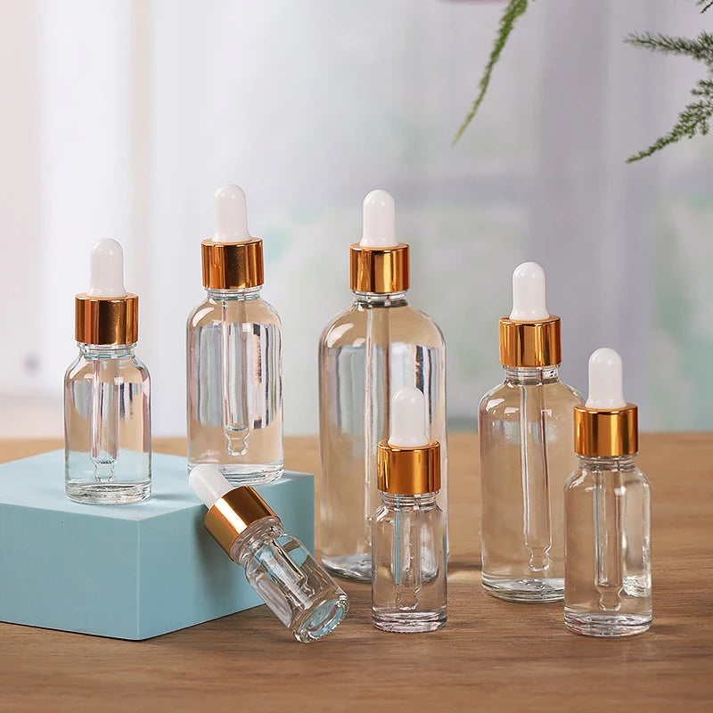 Dropper Bottle Gold Cap Transparent Glass Pipette Bottles for Perfume Essence Essential Oil Reagent Aromatherapy Liquid Cosmetic