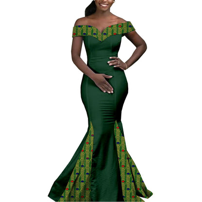 African Couple Matching Clothes for Wedding Women Slim Mermaid Dress Bazin Riche Men Irregular Jacket Pant Sets with Hat Y23C011