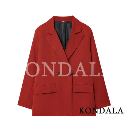 KONDALA Elegant Double Breasted Suit Women Trendy Commute Lapel Blazer Coat 2026 Spring Summer Minimalist Office Lady Blazer