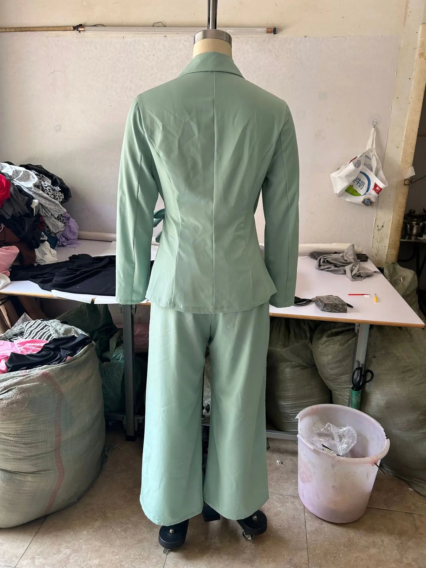 Casual Fashionable Trousers Suit Spring Autumn Solid Color Commuter Style Lapel Long-sleeved Top Wide-leg Trousers Two-piece Set