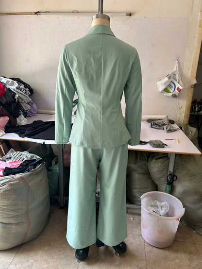 Casual Fashionable Trousers Suit Spring Autumn Solid Color Commuter Style Lapel Long-sleeved Top Wide-leg Trousers Two-piece Set
