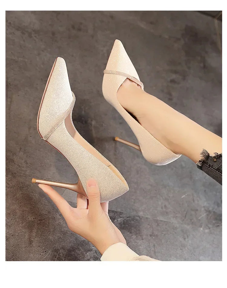 High Heels Women with 2024 New Spring and Autumn Pointy Women's Shoes Dress Wedding Shoes Temperament Banquet Single Shoes