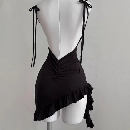 2026 Sexy Sleelveless Backless Mini Dress Women Summer Europe America Lace Up Bodycon Dresses High Street Party Club Black Dress