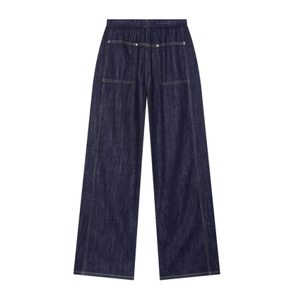 TFMLN Fashion Ladies High Street Denim Trouser Set Lapel Sleeveless Vest Zipper Coat Elastic Waist Wide Leg Pants Chic Sets