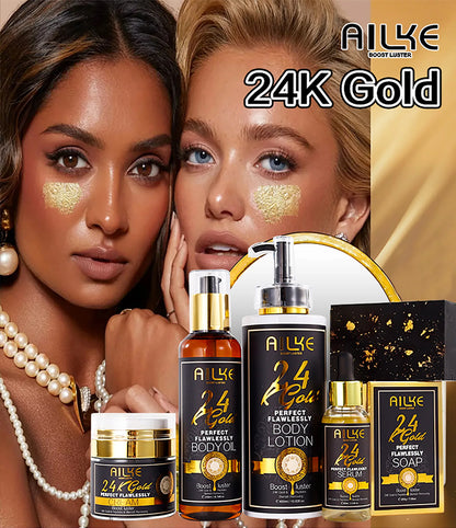 AILKE 24K Glod Flawlessly Skin Care Range, Skin Whitener, Reduce Dark Spots, Melanin, Wrinkles, Moisturize, For Women & Men