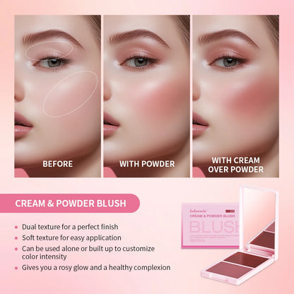 Lakerain Blush Cream Long Lasting High Pigmented Natural Pink Smooth Texture 2 IN 1 Cream & Powder Blusher Korean Makeup
