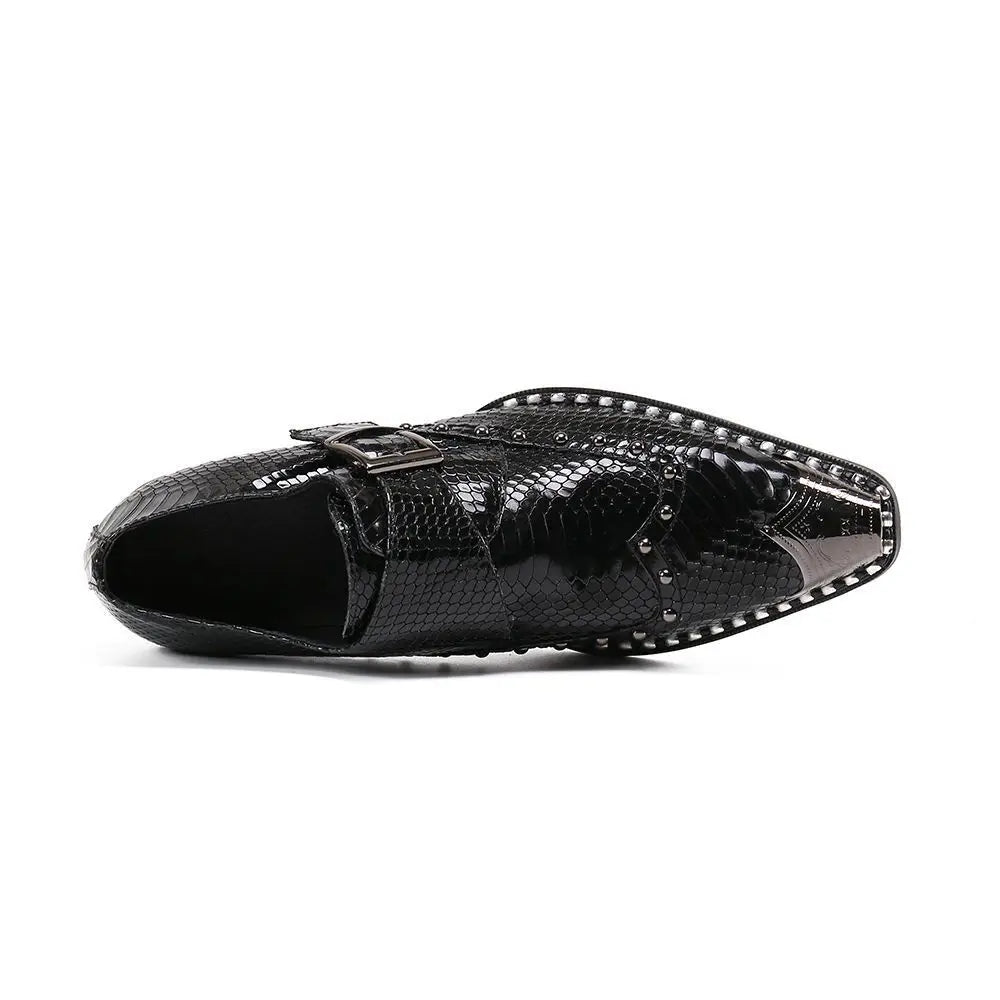 steel toe high heels Snake pattern red black wedding oxford for men rivets formal shoes men genuine leather party shoes men