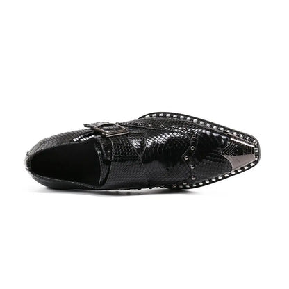 steel toe high heels Snake pattern red black wedding oxford for men rivets formal shoes men genuine leather party shoes men