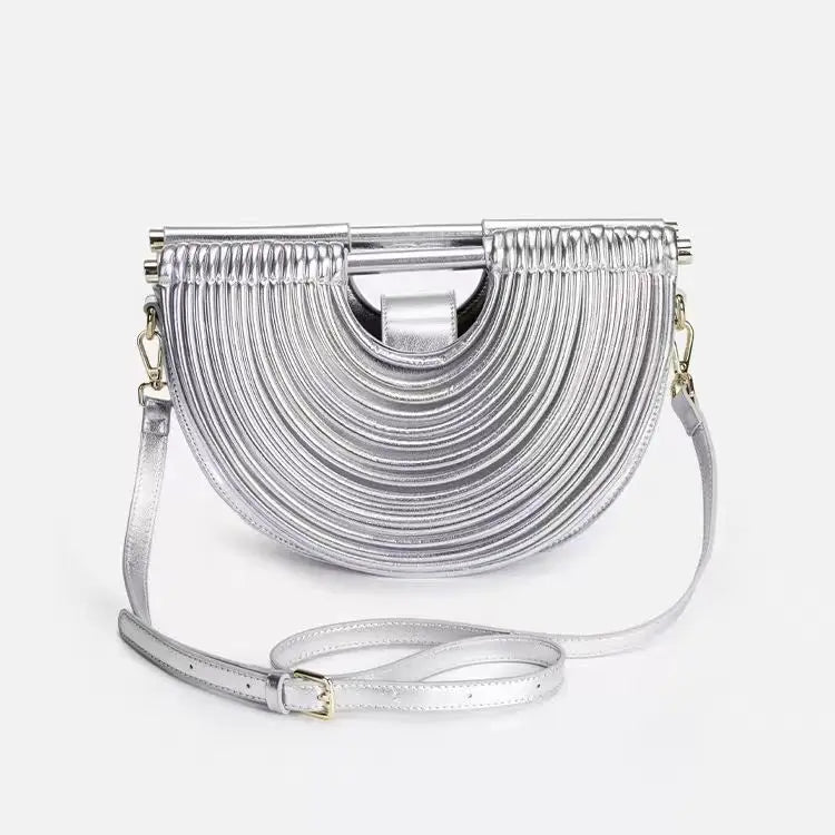 Handbags for Women 2026 New Gold Luxury Designer Brand Moon Handwoven Noodle Bags Leather Pulled Hobo Silver Evening Clutch Chic