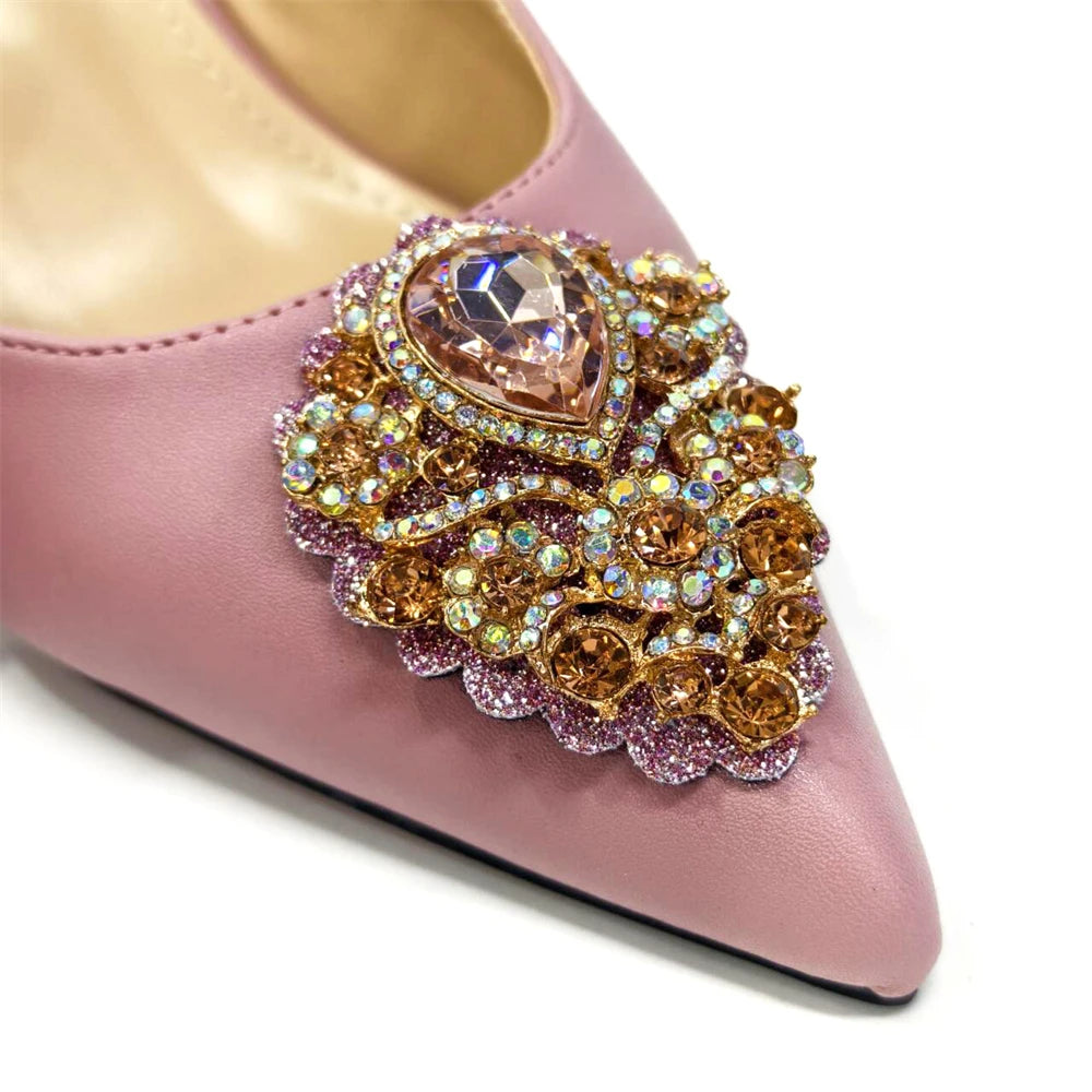Venus Chan Italian Shoes and Bags Matching Set 2024 Nigeria Elegance Party Rhinestone Pointed Toe Women's Shoes High Heel