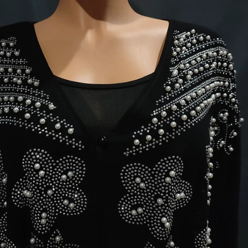 Muslim Dress for Women Loose Batwing Sleeved Beaded Long Abaya Dress Kaftan Abayas Islamic Robe Two Piece Set